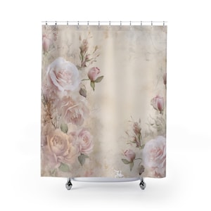 Shower Curtains, Shabby Chic Decor, French Farmhouse, Coastal, Cabbage Cottage Rose Bathroom ideas, Bohemian rose decor, vintage inspired