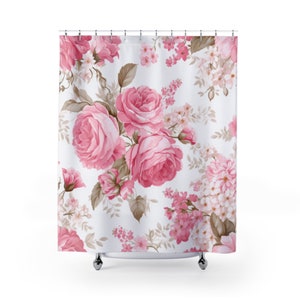 Shower Curtains, Shabby Chic Decor, French Farmhouse, Coastal, Cabbage Cottage Rose Bathroom ideas, Bohemian rose decor, vintage inspired