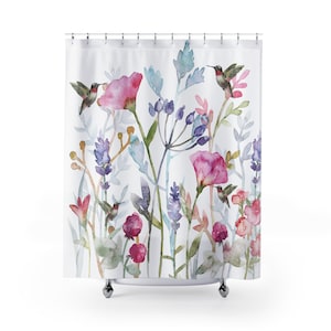 Shabby Chic Shower Curtain, Boho Floral shower curtain, Cute Wildflowers Curtain, Minimalist Shower Curtain, Vintage Shabby Chic design