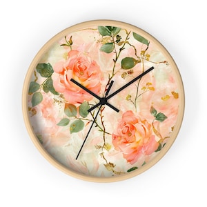 Reloj de pared, reloj de pared redondo floral rubor Shabby Chic, decoración Shabby chic, inspiración de granja francesa, decoración floral, regalo de decoración del hogar, boutique