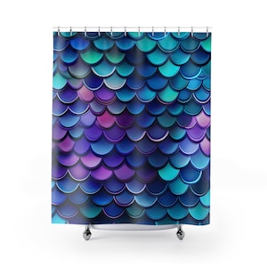 Mermaid shower curtain, shabby chic decor, Mermaid bathroom, Aqua Mermaid shower decor, realistic mermaid bath curtain, vibrant bath curtain