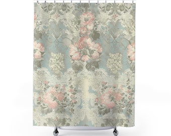 Shower Curtains, Shabby Chic Decor, French Farmhouse, Cabbage Cottage Lace Bathroom ideas, Bohemian rose decor, vintage lace inspired