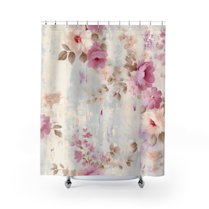 Tende da doccia, decorazioni shabby chic, stile fattoria francese, stile costiero, idee per il bagno con rose Cabbage Cottage, decorazioni boho con rose, ispirazione vintage