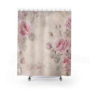 Shower Curtains, Shabby Chic Decor, French Farmhouse, Coastal, Cabbage Cottage Rose Bathroom ideas, Bohemian rose decor, vintage inspired