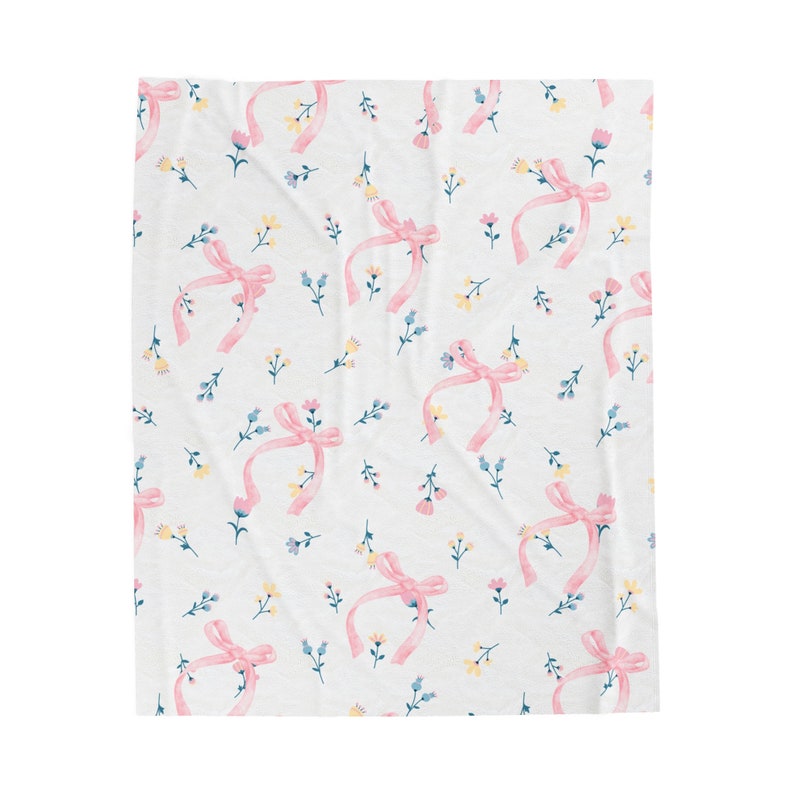 Manta de terciopelo Coquette, decoración de lazo rosa, manta femenina de estilo cottagecore imagen 5