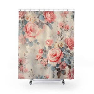 Shower Curtains, Shabby Chic Decor, French Farmhouse, Coastal, Cabbage Cottage Rose Bathroom ideas, Bohemian rose decor, vintage inspired