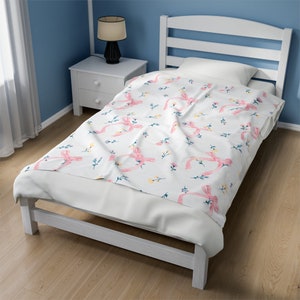 Manta de terciopelo Coquette, decoración de lazo rosa, manta femenina de estilo cottagecore imagen 10