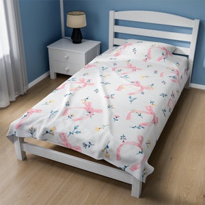 Manta de terciopelo Coquette, decoración de lazo rosa, manta femenina de estilo cottagecore imagen 8