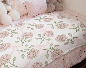 Coquette Pink Rose Velveteen Blanket, Girly Cottagecore Decor