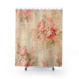 Shower Curtains, Shabby Chic Decor, French Farmhouse, Coastal, Cabbage Cottage Rose Bathroom ideas, Bohemian rose decor, vintage inspired