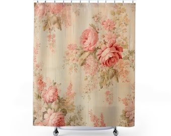 Shower Curtains, Shabby Chic Decor, French Farmhouse, Coastal, Cabbage Cottage Rose Bathroom ideas, Bohemian rose decor, vintage inspired