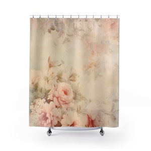 Shower Curtains, Shabby Chic Decor, French Farmhouse, Coastal, Cabbage Cottage Rose Bathroom ideas, Bohemian rose decor, vintage inspired