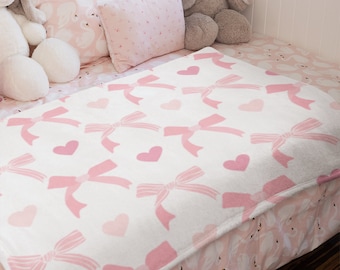 Coquette Velveteen Blanket, Pink Bow Cottagecore Throw