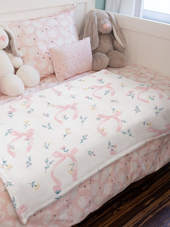 Coquette Velveteen Plush Blanket, coquette room decor, pink bow blanket, pink French bow, Girly Cottagecore aesthetic, Valentines day gift