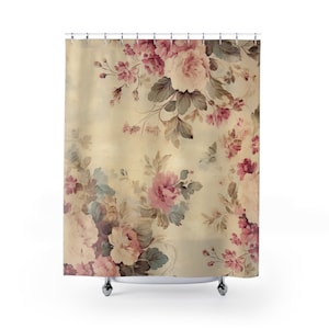 Shower Curtains, Shabby Chic Decor, French Farmhouse, Coastal, Cabbage Cottage Rose Bathroom ideas, Bohemian rose decor, vintage inspired