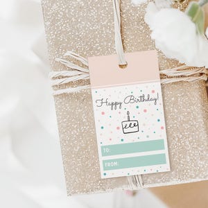 Druckbare Happy Birthday Banner Geschenkanhänger, Polka Dot Geschenkanhänger, PDF Druck von zu Hause Party Label Gastgeschenke, Junge Party Tags, Mädchen Party Tags