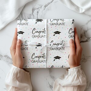 Congrats Graduate Polka Dot Gift Wrap, Colorful Graduate Wrapping Paper Roll, Grad Gift Paper, Cap Graduation Wrap, Fun Graduation Gift Wrap
