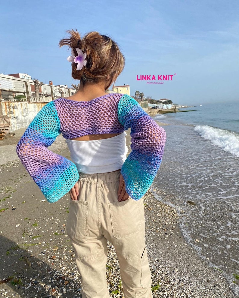 HandmadeMermaid Bolero, Multicolored Cotton Bolero, Crochet Handmade Summer Bolero, Crop-Top Mermaid Bolero zdjęcie 4