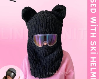 Cagoule ours, masque pour casque de ski, protège casque, cagoule avec casque, cagoule personnalisée, cagoule animal, cadeau personnalisé