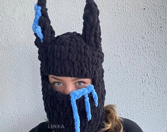 Devıl Ski Mask & Balaclava,Lucifer Handmade Balaclava,Blue Devıl ski mask,Costume Balaclava,Winter mask,Ski mask,Mask with horn Lucifer