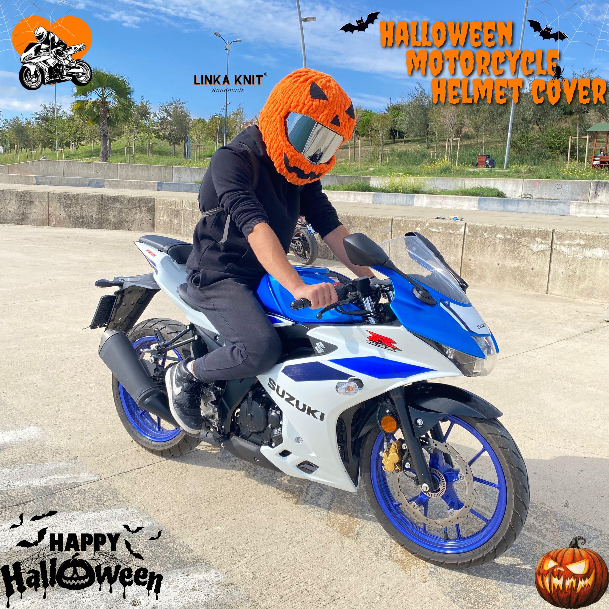 Housse De Casque Citrouille Halloween – Taille Unique, Polaire – Déco Moto Fun Et Visible