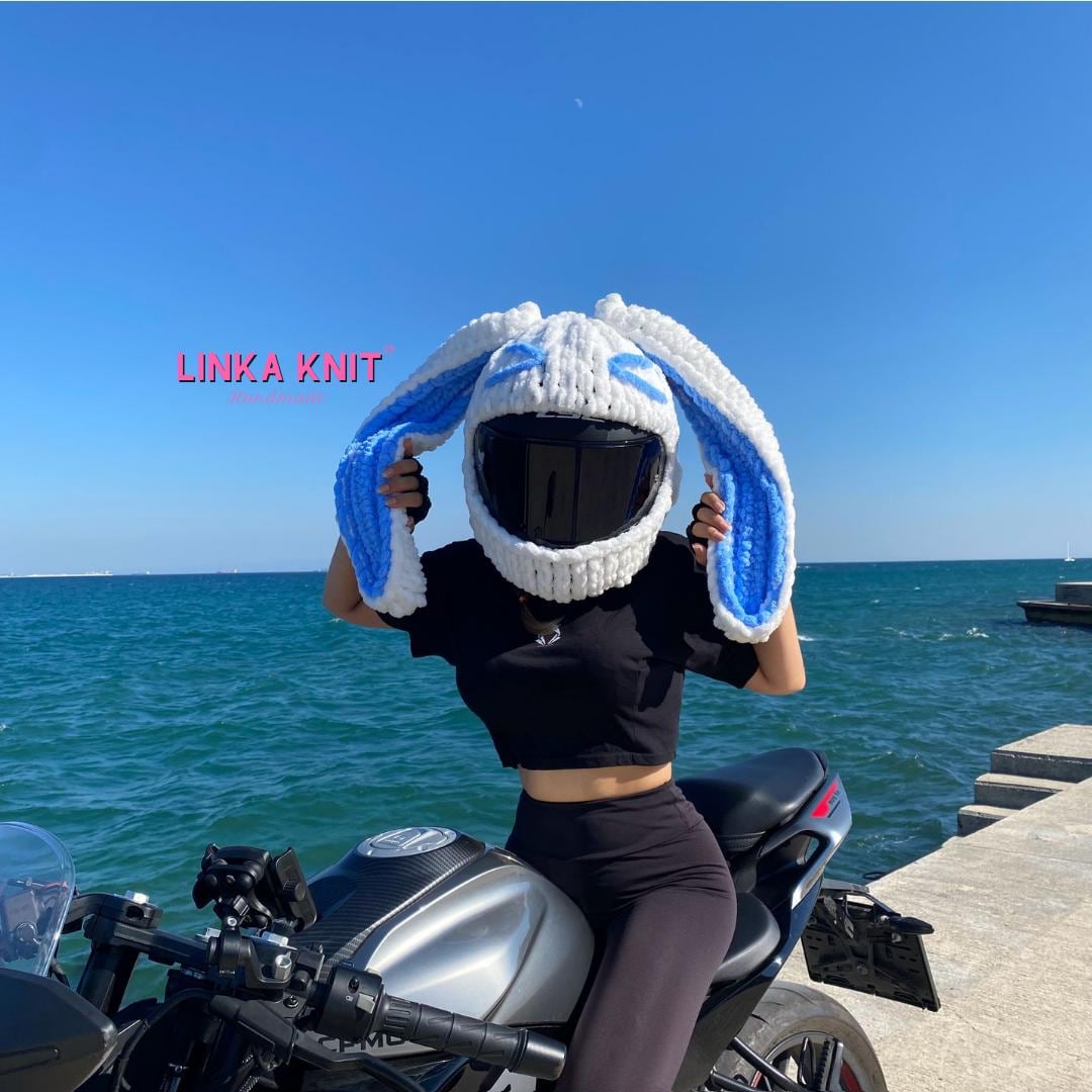 blue girls motorcycle helmet Eyed Bunny Model Helmet Cover,motorcycle Helmet Cover ,motorcycle Helmet  Protector,motorcycle Helmet Cover,unisex Mask