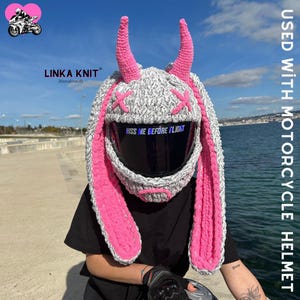 Handmade Motorcycle Helmet Cover With Emoji Face, Horns and Bunny Ears,Helmet Protective Case,Motorcycle Helmet Cover,Unisex mask