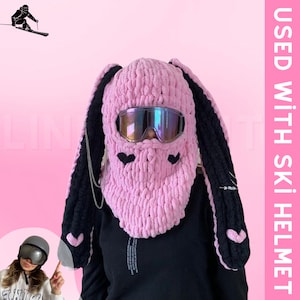 Bunny Heart Ear Ski Mask,Handmade Ski Mask,Ski Helmet Mask,Helmet Protector,Balaclava With Helmet,Custom Balaclava,Animal Balaclava