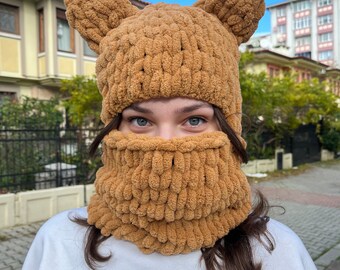 Brown Cat Balaclava,Cat Balaclava,Daily Use Ski Mask,Handmade Balaclava, Winter Mask, Daily Use Without Helmet, Unısex Balaclava,Snow Mask