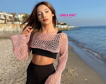 Basic Model Pink Bolero | Summer Net Bolero | Daily and Beach Wear | Non-Sweating Bolero | Spanish Sleeve Bolero
