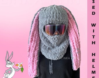 Bunny Ski Mask,Handmade Ski Mask,Ski Helmet Mask,Helmet Protector,Balaclava With Helmet,Custom Balaclava,Animal Balaclava