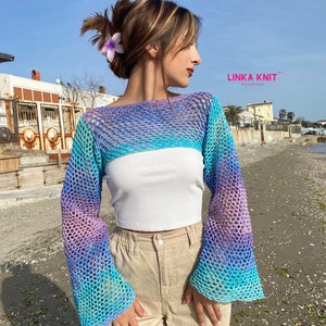 HandmadeMermaid Bolero, Multicolored Cotton Bolero, Crochet Handmade Summer Bolero, Crop-Top Mermaid Bolero zdjęcie 1