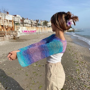 HandmadeMermaid Bolero, Multicolored Cotton Bolero, Crochet Handmade Summer Bolero, Crop-Top Mermaid Bolero zdjęcie 3