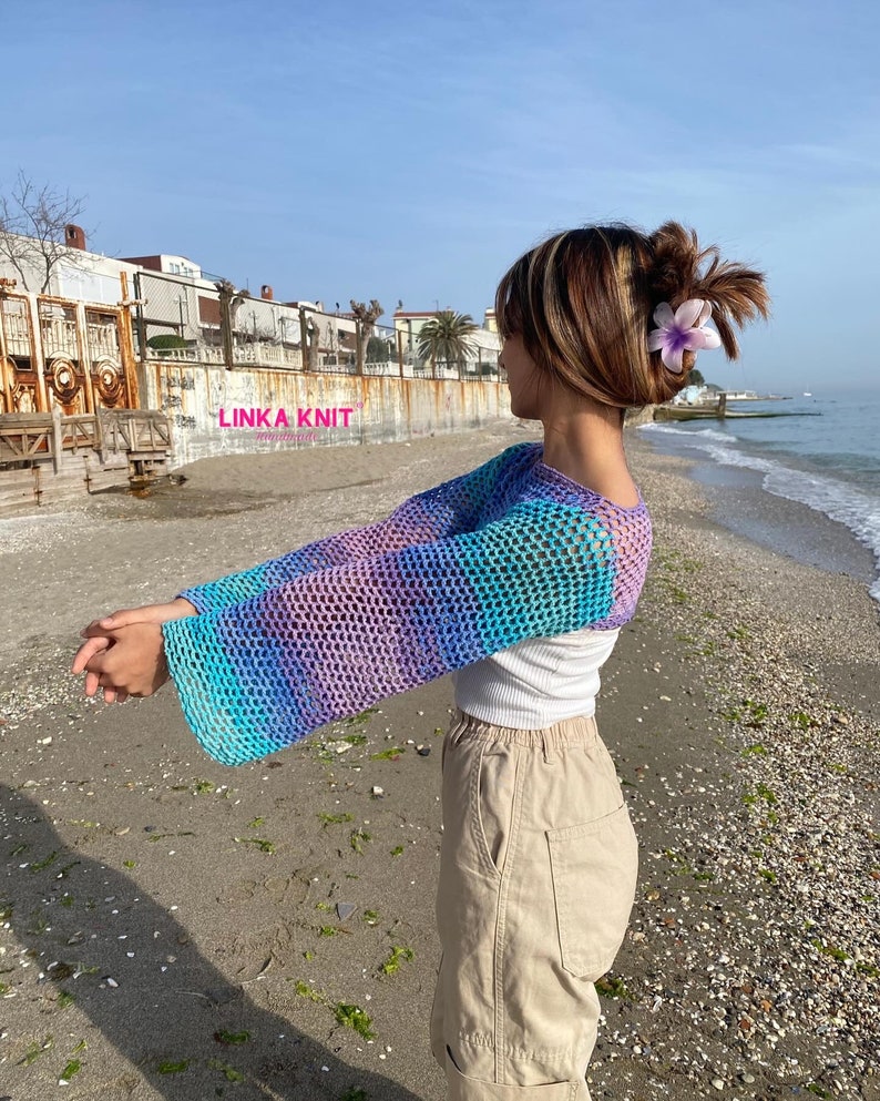 HandmadeMermaid Bolero, Multicolored Cotton Bolero, Crochet Handmade Summer Bolero, Crop-Top Mermaid Bolero zdjęcie 3