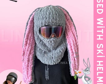 Bunny Ski Mask,Handmade Ski Mask,Ski Helmet Mask,Helmet Protector,Balaclava With Helmet,Custom Balaclava,Animal Balaclava