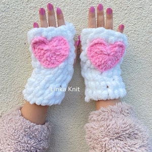 Special heart gloves for Valentine's Day,Gift heart gloves,Winter fluffy gloves with hearts,handmade woven winter heart gloves zdjęcie 3