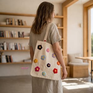 Handmade Punch Needle Embroidered Tote Bag, Breathable Summer Tote Bag