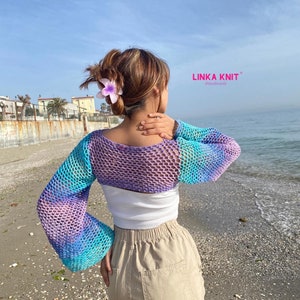 HandmadeMermaid Bolero, Multicolored Cotton Bolero, Crochet Handmade Summer Bolero, Crop-Top Mermaid Bolero zdjęcie 2