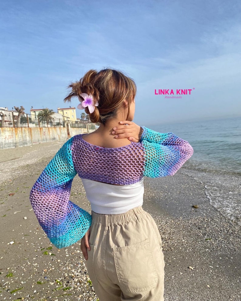 HandmadeMermaid Bolero, Multicolored Cotton Bolero, Crochet Handmade Summer Bolero, Crop-Top Mermaid Bolero zdjęcie 2