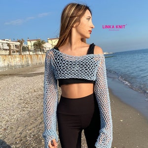 Basic Model Blue Bolero | Summer Net Bolero | Daily and Beach Wear | Non-Sweating Bolero | Spanish Sleeve Bolero