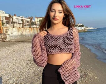 Basic Model Blue Bolero | Summer Net Bolero | Daily and Beach Wear | Non-Sweating Bolero | Spanish Sleeve Bolero