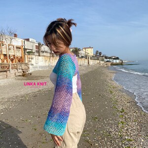 HandmadeMermaid Bolero, Multicolored Cotton Bolero, Crochet Handmade Summer Bolero, Crop-Top Mermaid Bolero zdjęcie 7