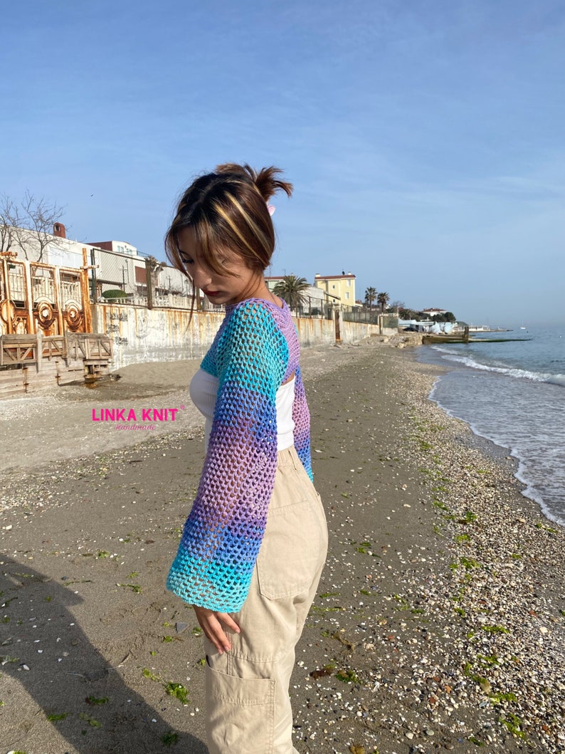 HandmadeMermaid Bolero, Multicolored Cotton Bolero, Crochet Handmade Summer Bolero, Crop-Top Mermaid Bolero zdjęcie 7