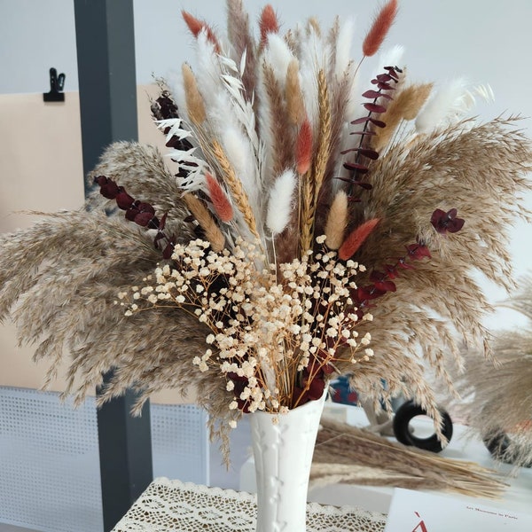 Dried Flower Bouquet Pampas Grass | Dried Eucalyptus & Dried Babys Breath Bouquet | Fall Wedding Centrepieces | Dried Flowers Home Decor