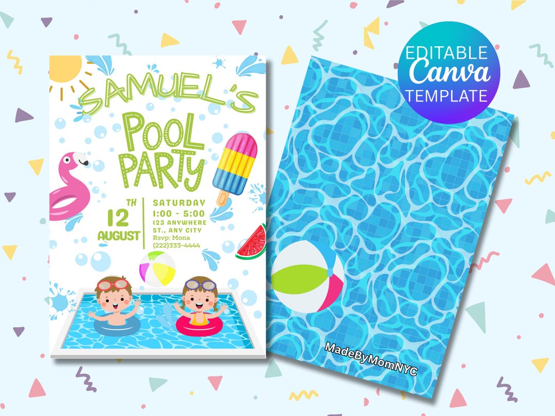 Pool Party Invitation Template: Editable Birthday Party Favors (canva ...