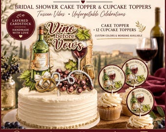 Vino Before Vows Cake Topper, Wine Bridal Shower Decorations, Tuscan Bridal Decor, Vineyard Bachelorette Party, Wine Cupcake Toppers