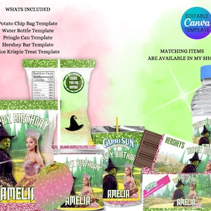 Witches Party Favor Template - Wicked Themed - Pink and Green Favors -  Editable - Digital Download - Digital Chip Bags