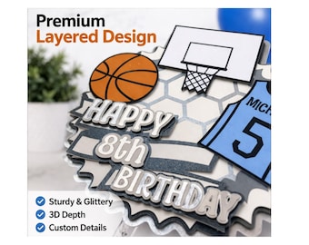 Personalized Basketball Cake Topper | Custom Name & Age Sports Birthday Topper | Boys Basketball Party Decorations | Jersey Cake Topper