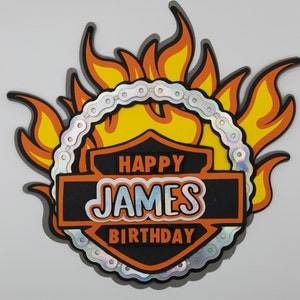 Biker Cake Topper - Flames - Motorcycle Party