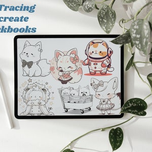 Söt Kawaii-tecknad Procreate-spårningsarbetsbok: 44 animeprojekt (digital nedladdning)